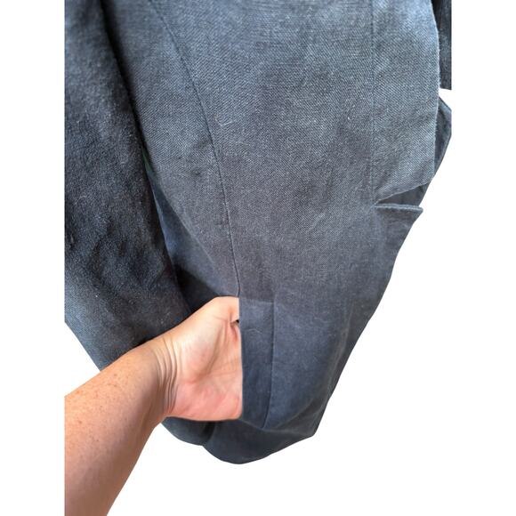 AYR The Coup Navy 100% Linen Notched Open Front Blazer Jacket - 0 - Picture 4 of 10